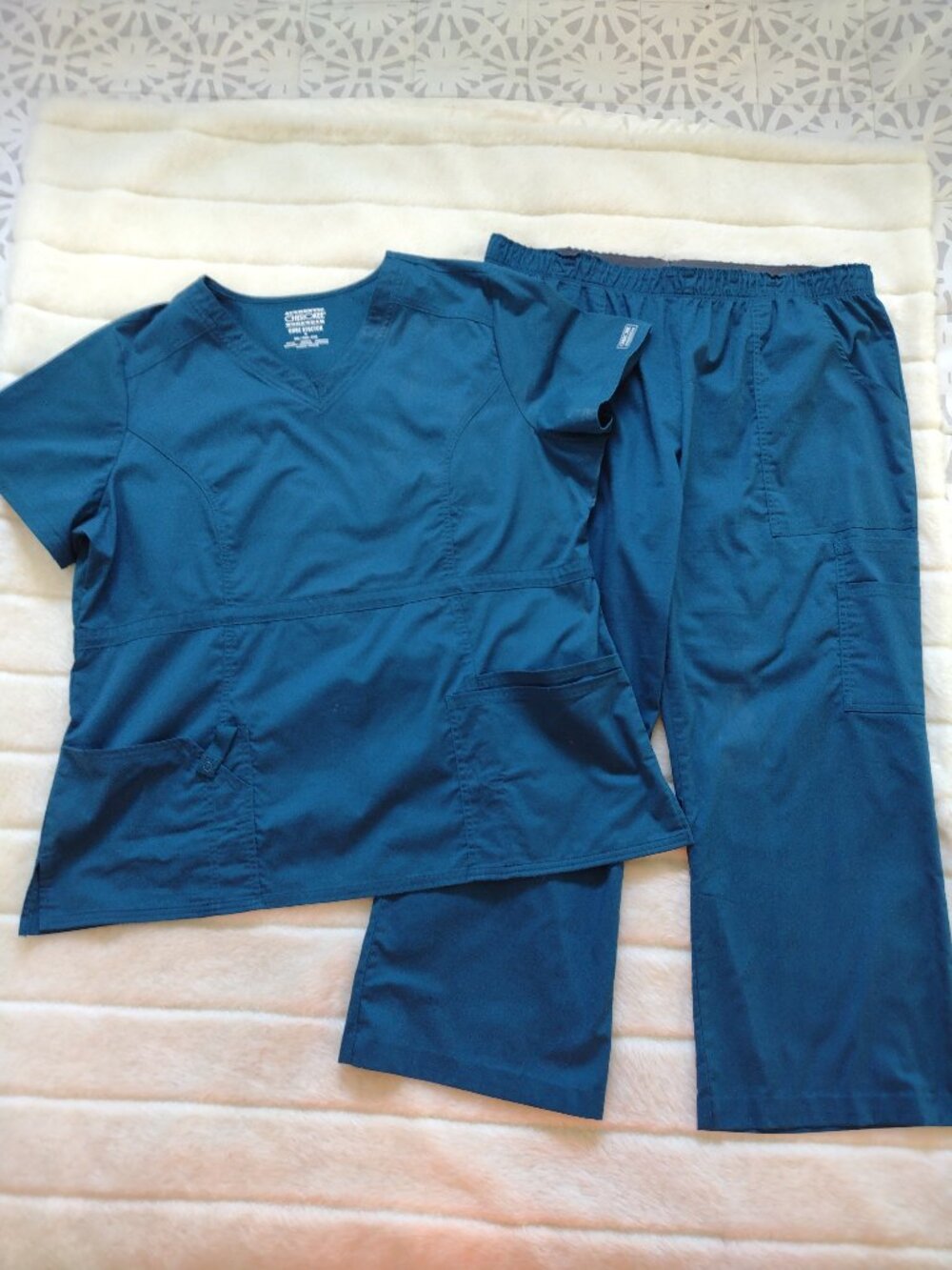 Cherokee Workwear Women's Scrubs Set Blue XL Pants 2XL Top Core Stretch
